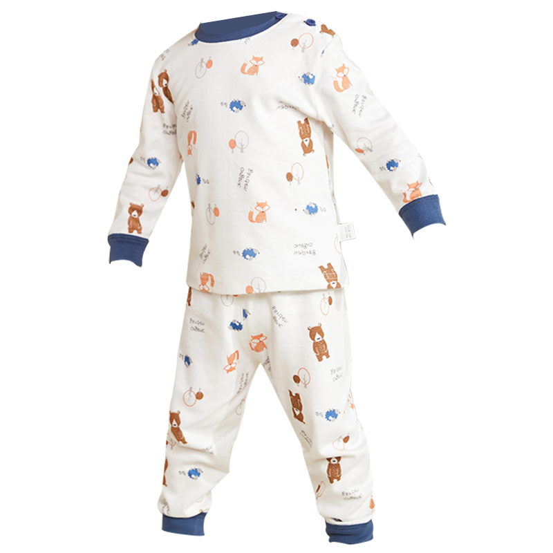 猫人[100%棉]男童撞色圆领棉毛内衣宝宝秋衣秋裤儿童睡衣套装