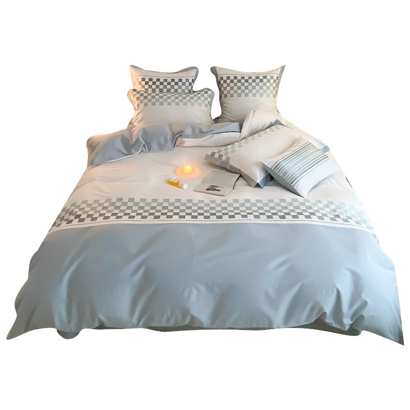 苏宁极物北欧风轻奢100支新疆长绒棉四件套全棉纯棉被套床单床笠简约床上用品