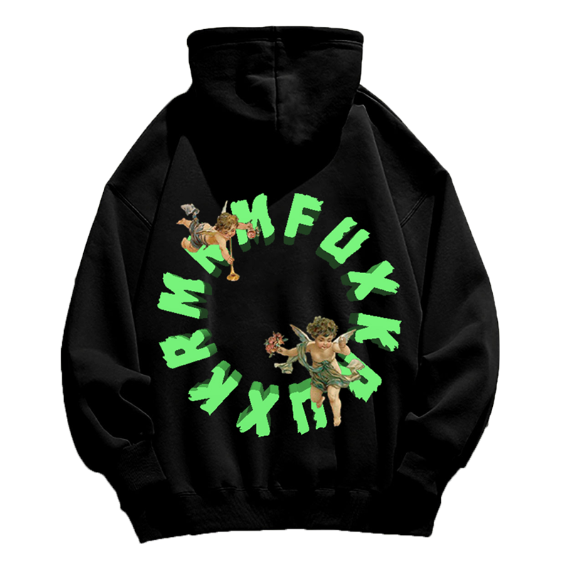 MAXPEARL2022春季新款卫衣连帽美式复古丘比特连帽卫衣情侣款