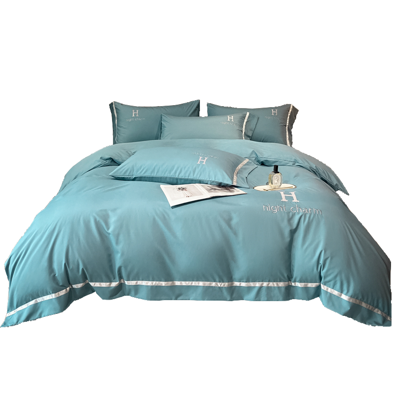 南极人(NanJiren)家纺 纯色水洗棉床上四件套刺绣被套纯色被罩床单宿舍三件套4