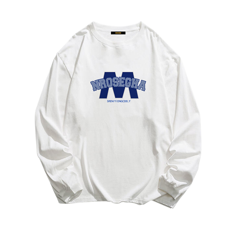 Muzoom春夏季重磅纯棉长袖t恤男学生百搭休闲内搭印花打底衫上衣