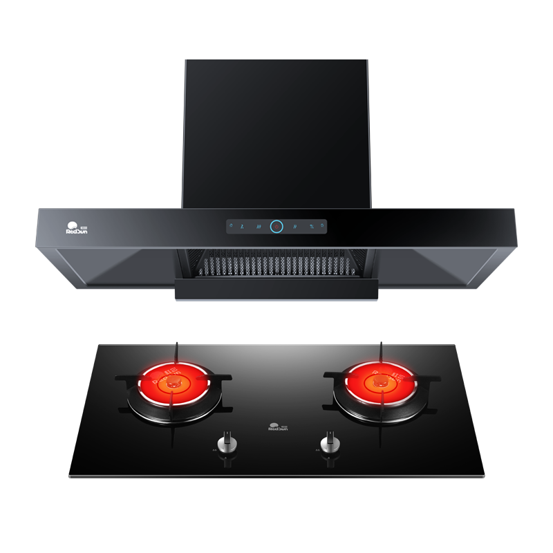 红日(RedSun)烟灶套装欧式顶吸油烟机红外线燃气灶组合厨电组合节能大火力自动清洁TSEU07+EM308BP 液化气