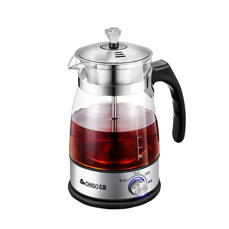 志高煮茶器 1.2L大容量茶水分离高硼硅玻璃家用煮茶壶黑茶电热水壶保温蒸茶壶 升级保温款+分茶器7件套