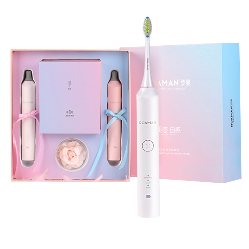 罗曼(ROAMAN)声波电动牙刷情侣套装礼盒 无线感应式防水声波牙刷L11 两只装