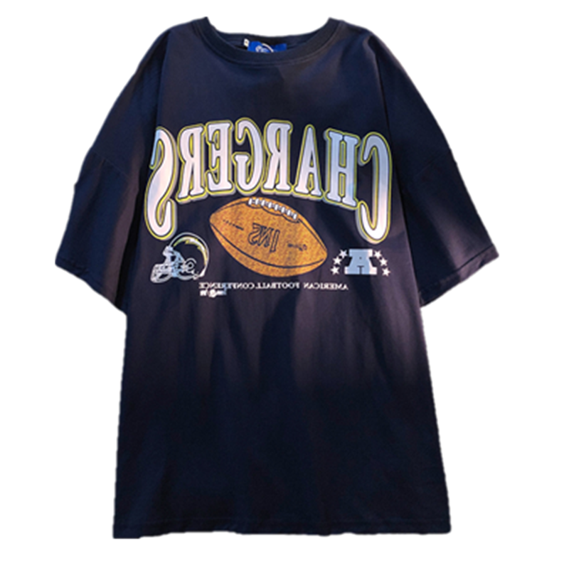 秋壳美式复古运动风字母印花短袖T恤女2022年设计感圆领复古上衣