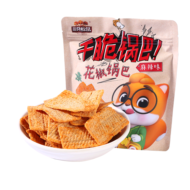 满300减210[三只松鼠_花椒锅巴108g]网红怀旧休闲小零食手工锅巴