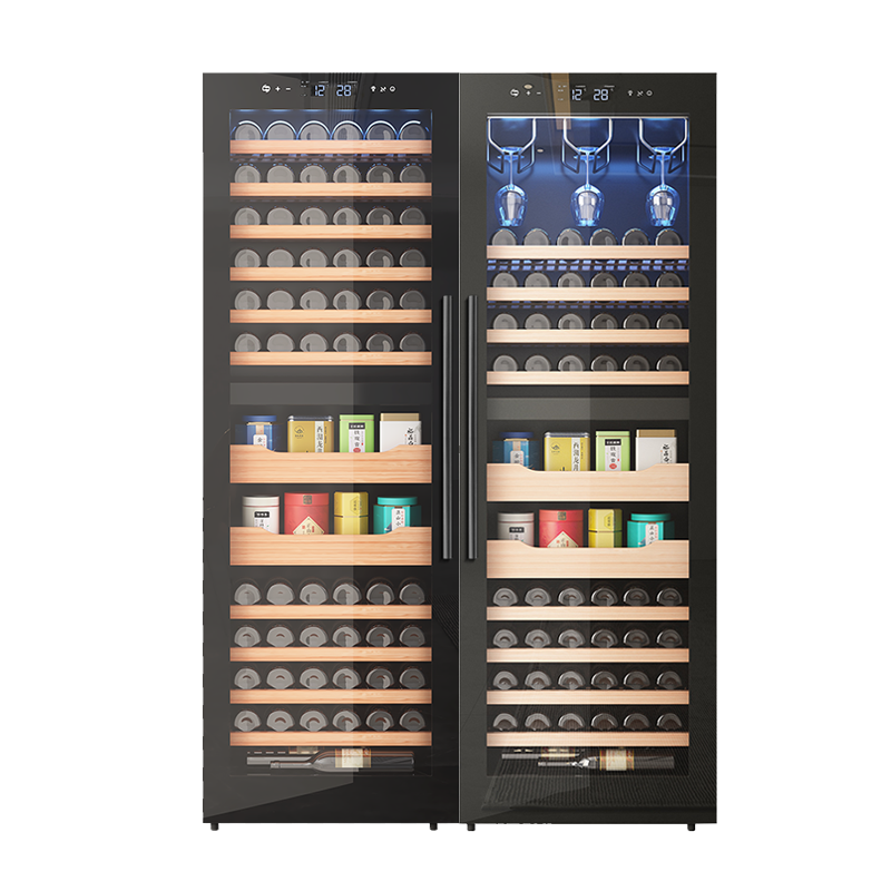 科蒂斯四温超薄双开门恒温红酒柜家用嵌入大容量压缩机红酒柜
