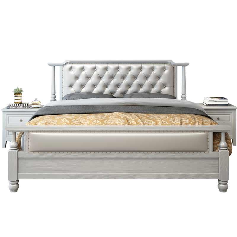 梵宜 床 白蜡木实木床美式1.5m1.8米床软皮靠背双人婚床皮床高箱储物简约卧室精品家具226#