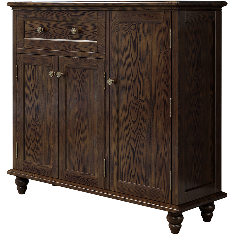 梵宜 白蜡木鞋柜 实木鞋橱 美式三开门带抽屉玄关防尘鞋柜实木储物收纳柜客厅精品家具102# 1.2m三门鞋柜 胡桃色