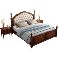 梵宜 床 实木床 美式桃花芯木单双人床1.8m米软靠皮床高箱储物卧室精品家具8821-P#