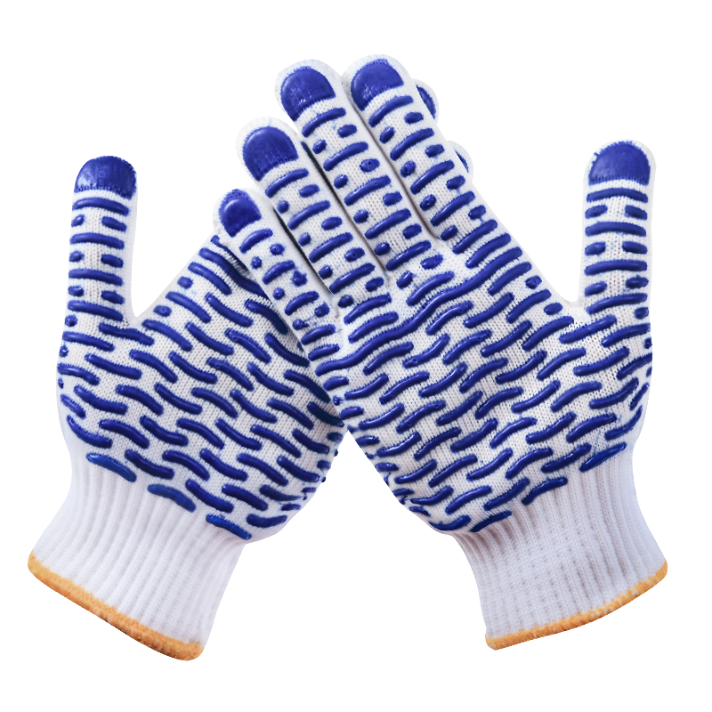 新越昌晖劳保手套加厚耐磨 涂胶手套防滑点胶棉线手套 工地工作手套 男女/5副 蓝B11407