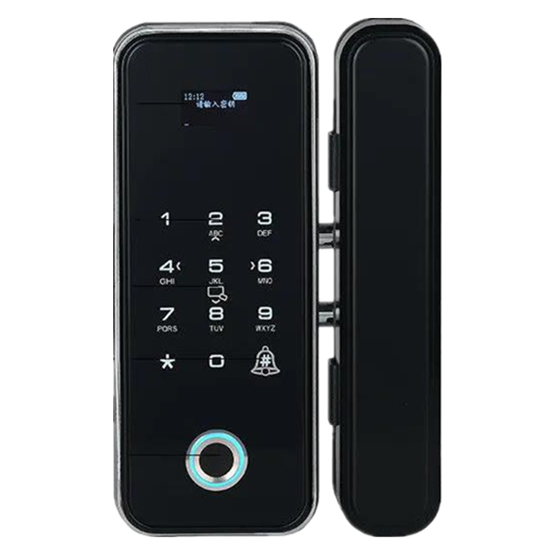 办公室玻璃门指纹锁免开孔密码锁单双门有无框智能全自动电子门锁 APP智能铝合金款 金色 单门无框