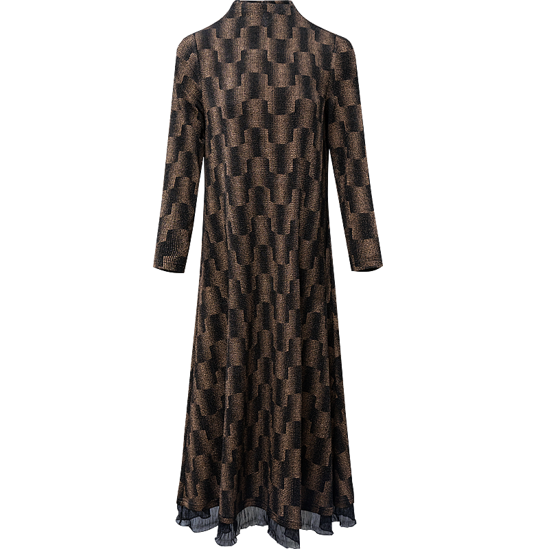 加绒加厚贵夫人连衣裙秋季2021年新款女长袖宽松格子打底针织长裙