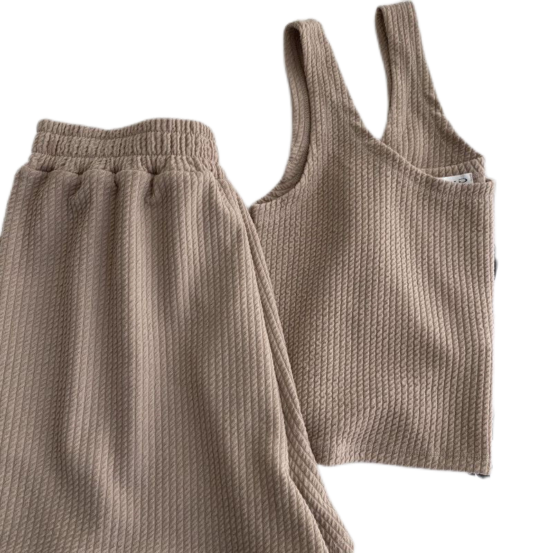 秋壳舒适慵懒风休闲套装女夏季新款宽松阔腿短裤短T吊带背心两件