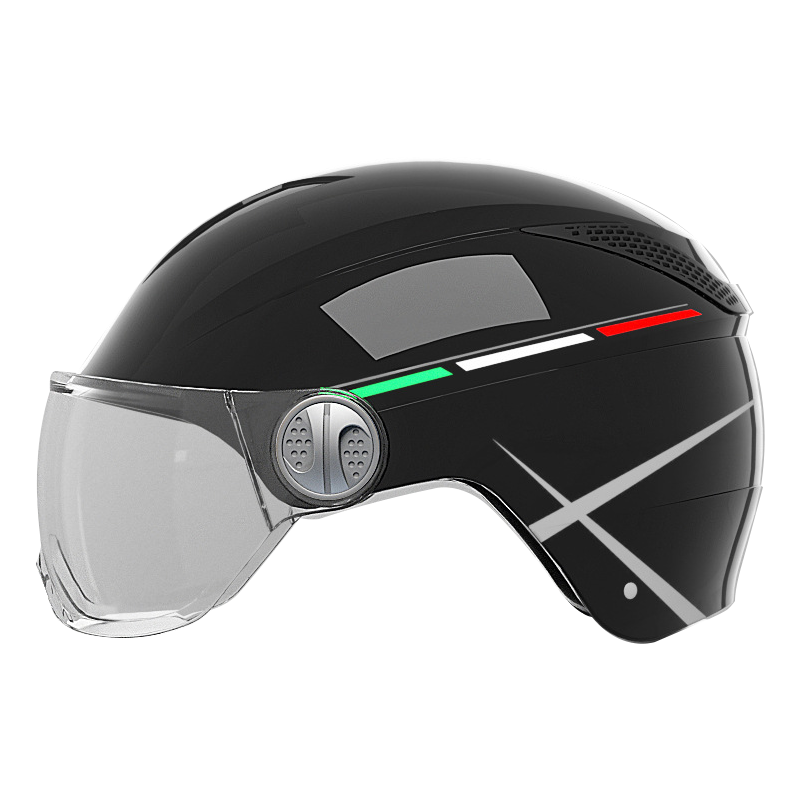 3C认证成人头盔电瓶车电动车头盔安全帽男女通用半盔防晒安全盔590钢琴黑