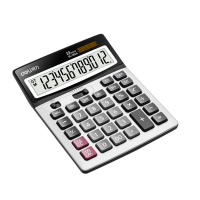 得力(deli)双电源宽屏办公桌面计算器 财务计算机 办公文具用品 银灰色1654