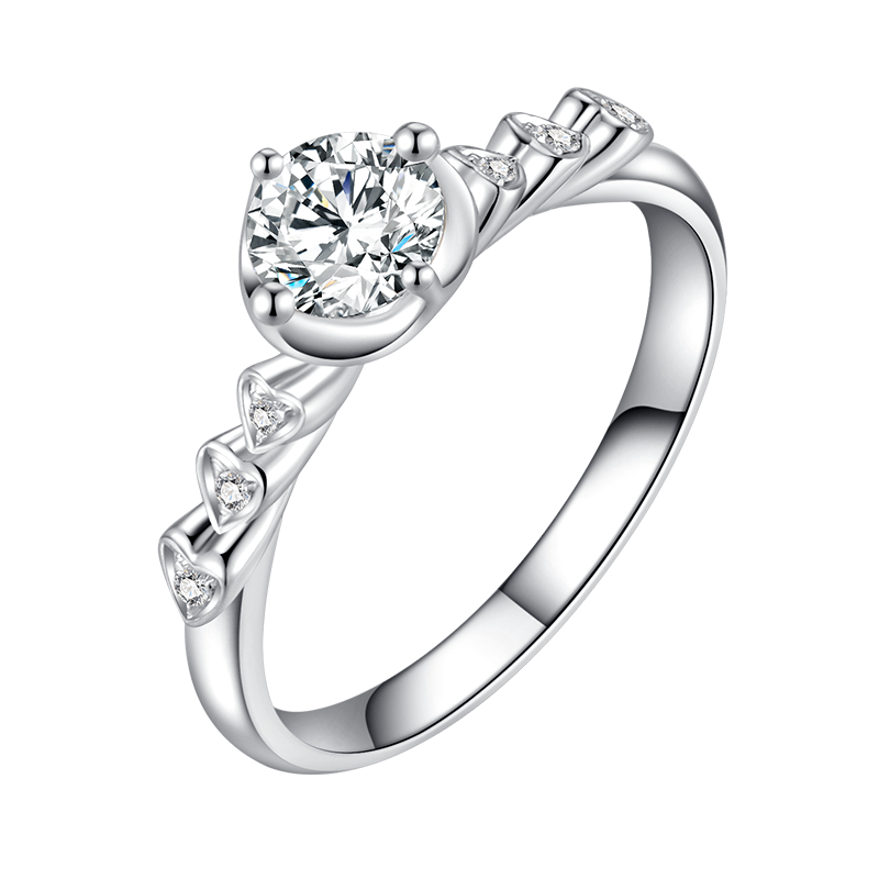 金至福 18K金钻戒女订婚结婚求婚戒指4爪镶嵌心形戒臂刻字定制双人舞系列