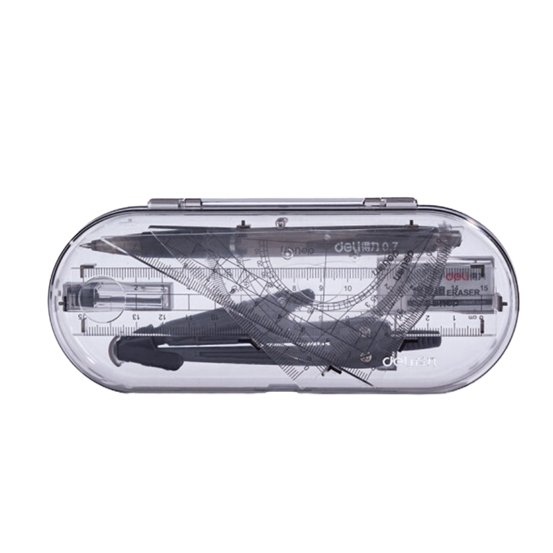 得力(deli)学生考试绘图套尺8件套装(铅笔+铅芯+橡皮+圆规+尺子/三角尺+量角器)测量绘图工具 9591