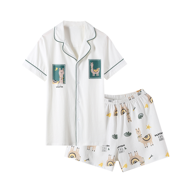 猫人女士家居服简约开衫短袖短裤套装女士睡衣舒适居家家居服两件套夏季