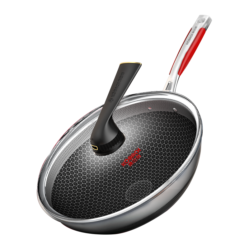 康巴赫(KBH)锅具 第五代抗菌不锈钢炒锅蜂窝双面屏 炒菜锅炒勺电磁炉燃气灶通用 炒锅32cm