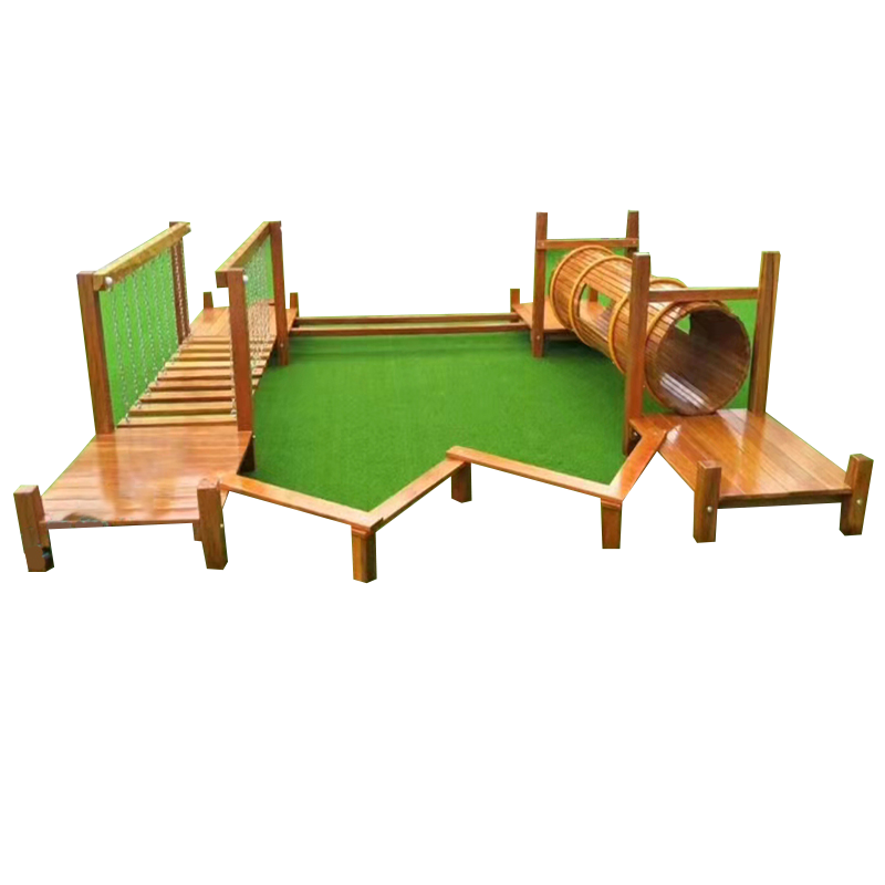 涡润+幼儿园户外体能组合木质荡桥钻洞组合GR374