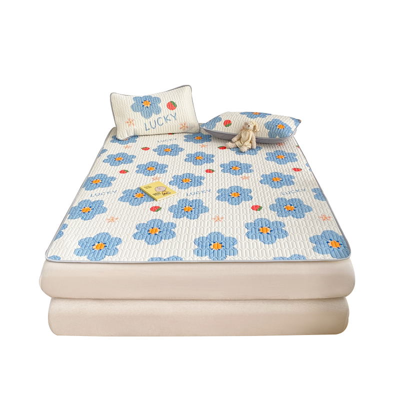 曼凝家纺 夏凉席子夏季防滑卡通乳胶凉席小清新可折叠空调软席1.5/1.8米席子三件套0.45cm