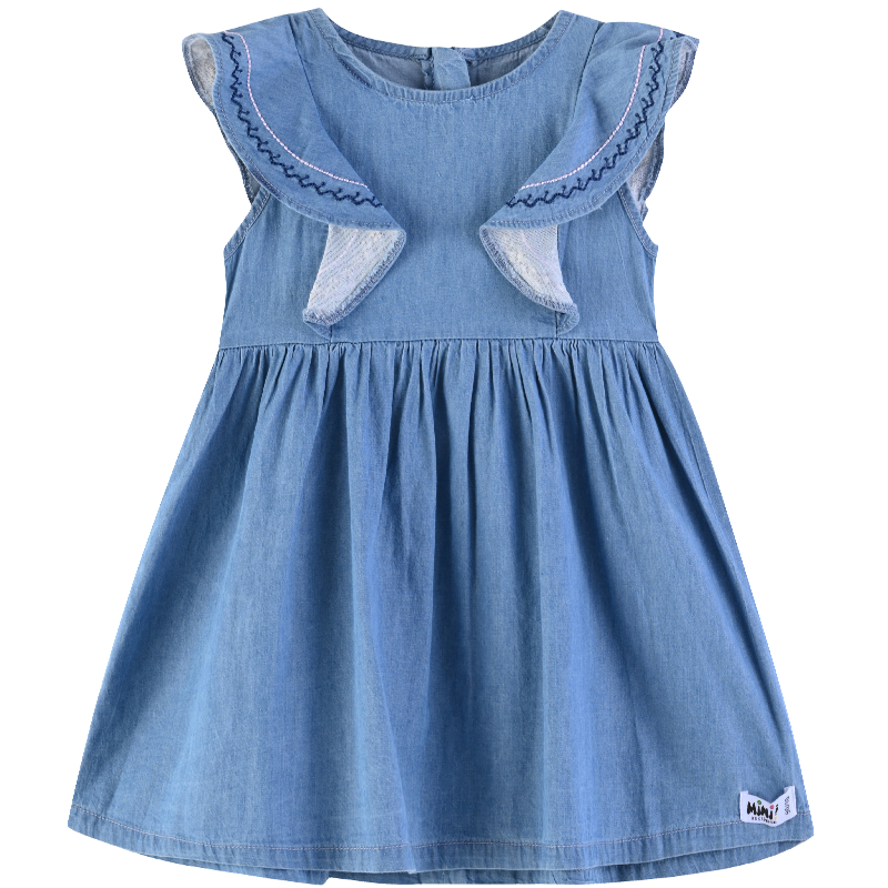 [8折价:28.8元]铅笔俱乐部童装小童牛仔连衣裙洋气夏季女童裙子荷叶袖