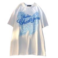 100%纯棉夏季新款短袖t恤男女款蝴蝶印花学生超火ins宽松情侣上衣