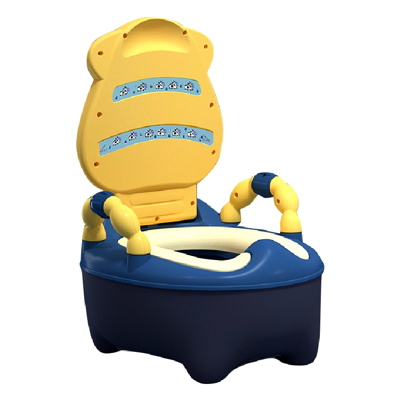 DuDi/青蛙嘟迪 儿童坐便器女宝宝婴儿男便盆尿盆儿童马桶座便器婴儿坐便器马桶宝宝坐便器 卡通奶牛PU软垫座便器 蓝黄
