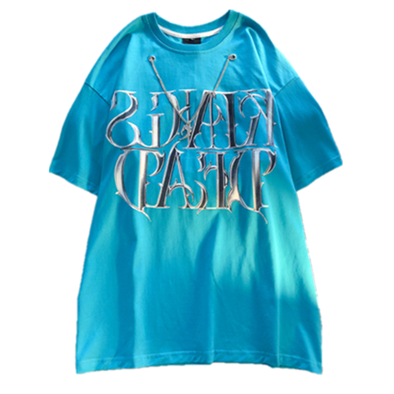 秋壳欧美风潮流嘻哈链条设计感印花短袖T恤女2022早春ins款圆领潮