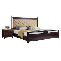 梵宜 新中式实木高箱储物1.8米双人床卧室婚床软包禅意古典家具505#