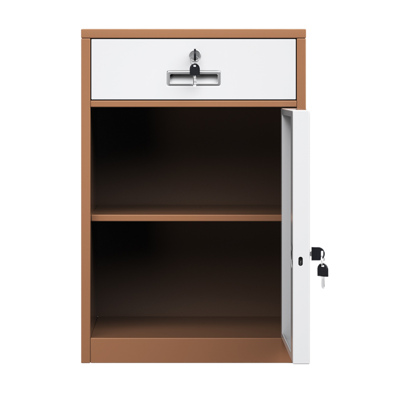 易企采 一抽一门文件柜办公室桌下文件柜资料柜工具收纳柜铁皮矮柜储物柜抽屉带锁小柜子