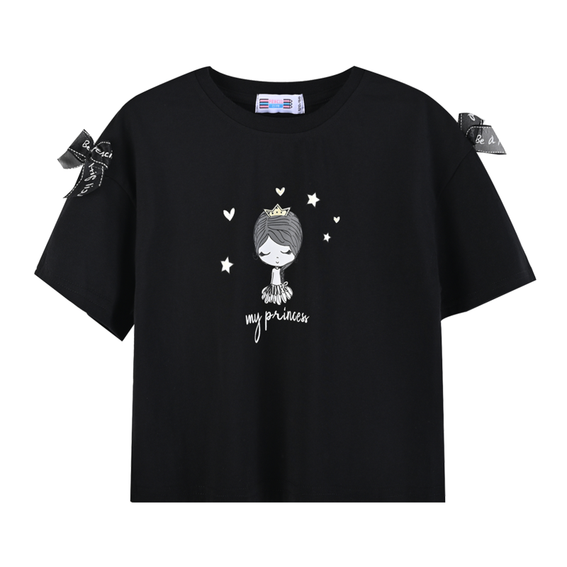 [清仓价:9.9元]铅笔俱乐部童装女童短袖T恤薄款2022夏装大童上衣开叉袖口