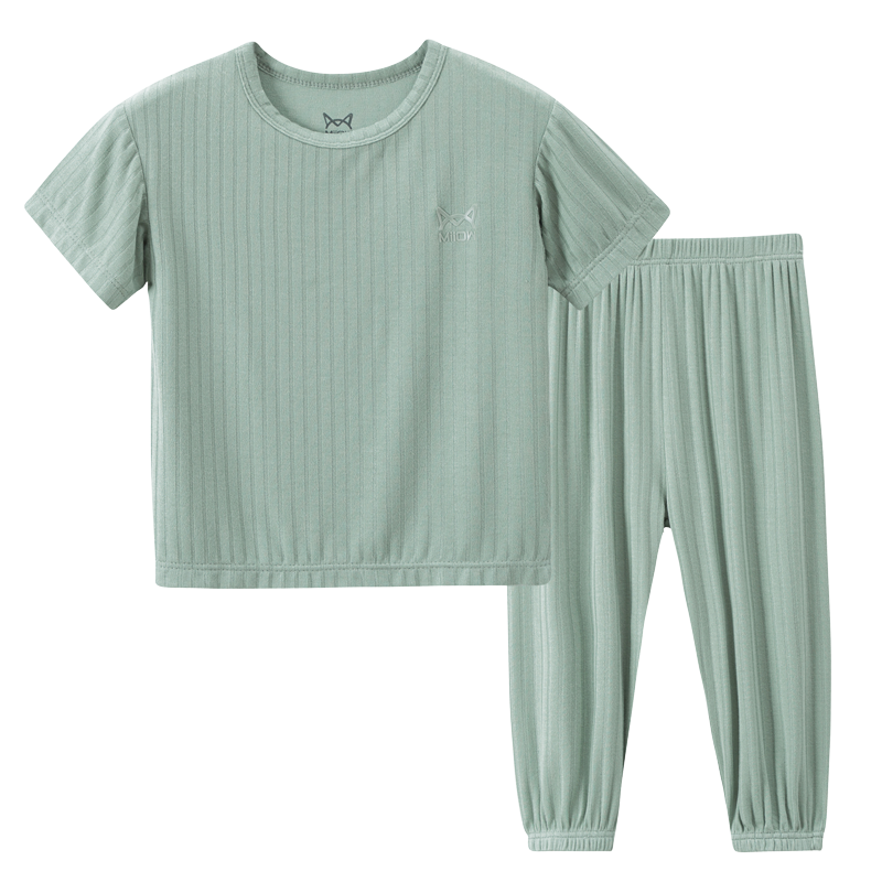 猫人儿童睡衣短袖九分裤家居服速干透气男女宝宝2025春夏新款套装