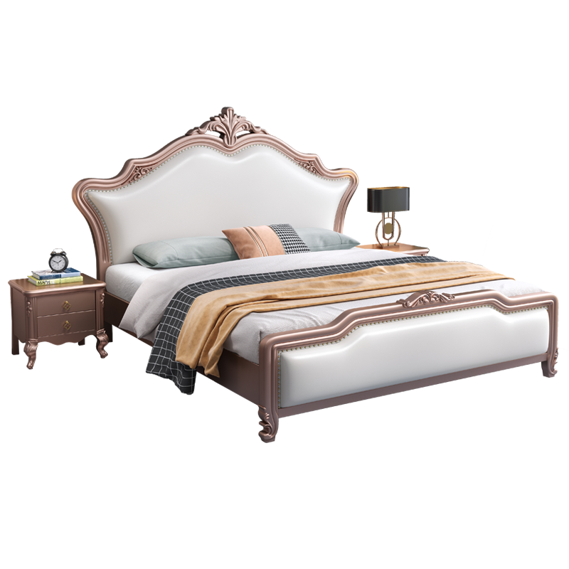 梵宜 皮床 美式轻奢实木床床现代简约皮艺软床北欧风美式900#