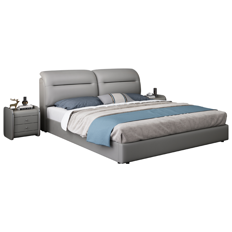 兰秀家居 现代简约皮床双人主卧1.8米高箱储物床实木真皮床1.5米小户型软床