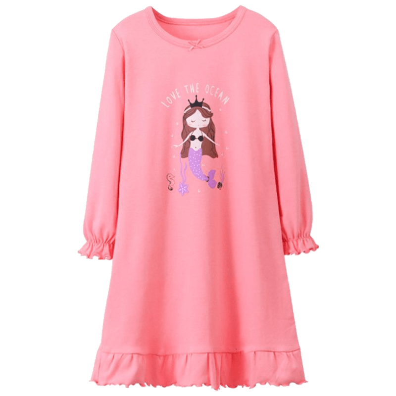 KIDS MAM&DAD秋冬儿童睡裙女孩长袖棉质睡裙透气吸汗亲子款家居服女童睡衣