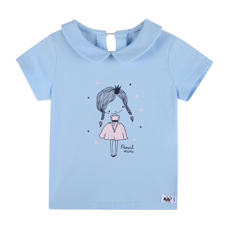 [清仓价:9.9元]铅笔俱乐部童装小童短袖T恤薄款夏装2022女童上衣娃娃领韩版