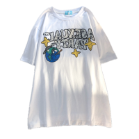 秋壳美式创意卡通字母印花短袖T恤2022夏季ins风新款宽松圆领上衣