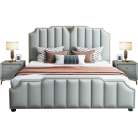 梵宜 皮床 1.8米1.5m床双人床软包高箱储物婚床后现代轻奢卧室精品家具Q102# 皮艺床+1柜+23CM山棕床垫