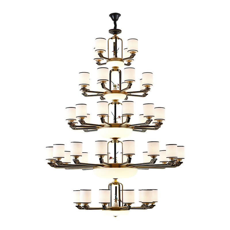 克罗斯塔 新中式吊灯锌合金别墅复式楼客厅大气楼中楼大厅中国风灯具大吊灯