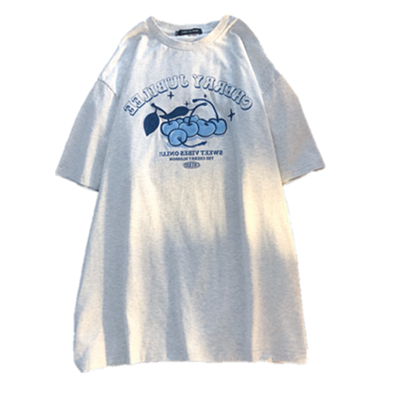 秋壳日系樱桃刺绣新款短袖T恤女2022年夏季甜辣ins风圆领复古上衣