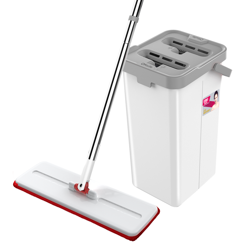 好媳妇 刮刮桶免手洗平板拖把桶 洗脱合一干湿两用拖布 家用墩布网红懒人地拖共2块配布加拖把钩