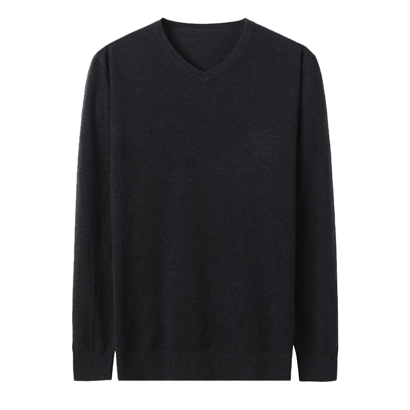 爸爸装春秋季长袖t恤水洗棉中年男士新款中老年父亲V领打底衫 WLXF T81107