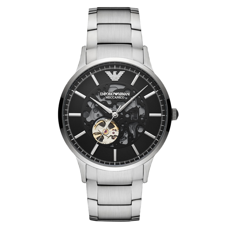 Armani阿玛尼手表男士运动型 黑色钢带潮流镂空机械表 生日礼物 送男友AR60055