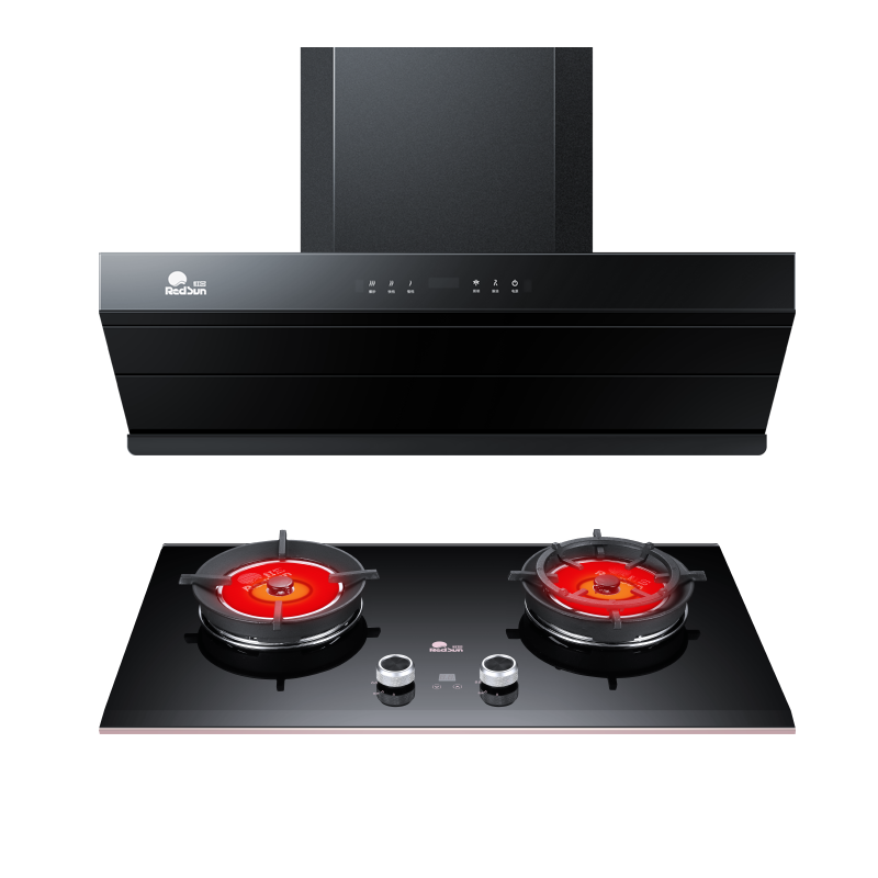 红日(RedSun)高端烟灶套装抽油烟机红外线定时燃气灶组合厨电套餐体感控制大吸力RTEU09+EM618B 液化气