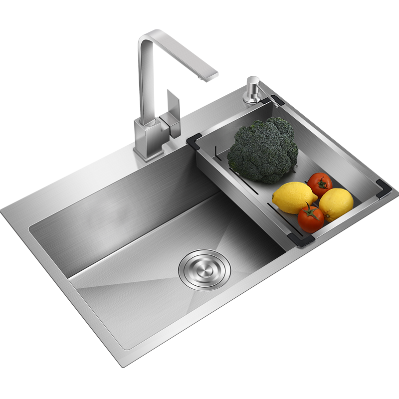 正山手工水槽单槽加厚304不锈钢厨房洗菜盆台上下盆套餐