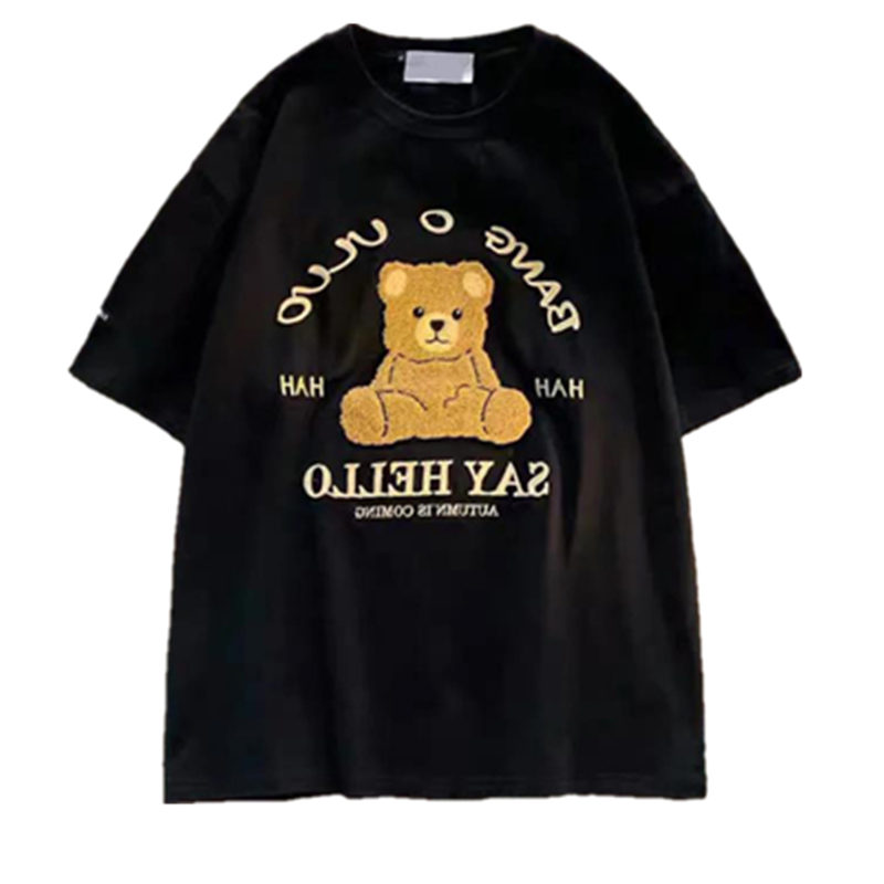 秋壳纯棉日系潮流款刺绣小熊短袖T恤女2022年春夏季休闲圆领上衣