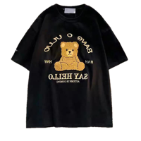 秋壳纯棉日系潮流款刺绣小熊短袖T恤女2022年春夏季休闲圆领上衣