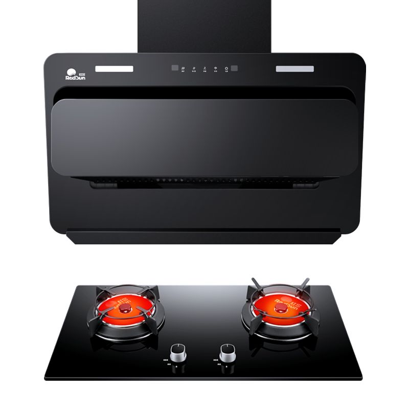 红日(RedSun)烟灶套装侧吸式油烟机大吸力烟灶组合厨电套装大火力节能省气体感控制JED16H+EM318B 液化气